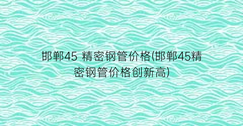 “邯郸45 精密钢管价格(邯郸45精密钢管价格创新高)